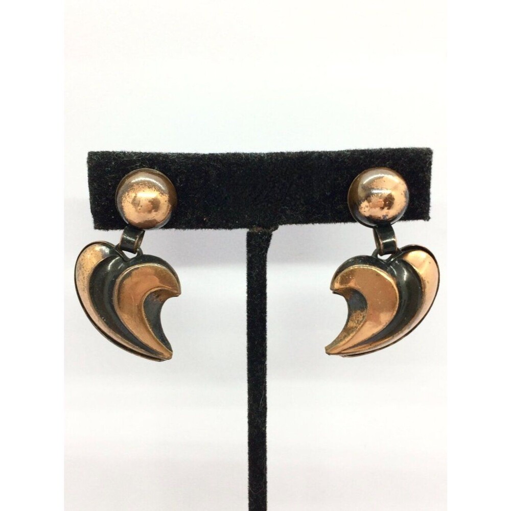 VINTAGE COPPER Earrings Burnished Crescent Dangle Screw Back Modernist Mcm